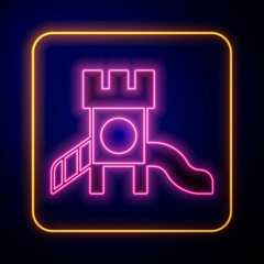 Glowing neon Slide playground icon isolated on black background. Childrens slide. Vector