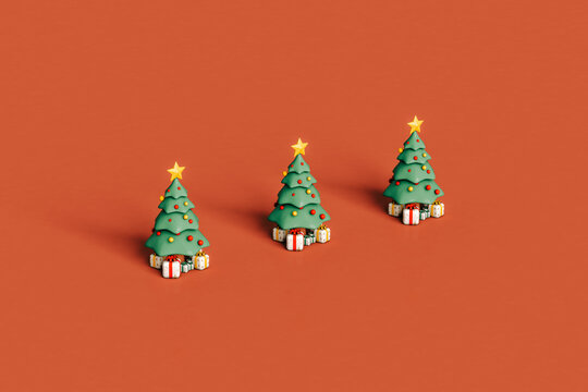 Christmas tree and presents in a row