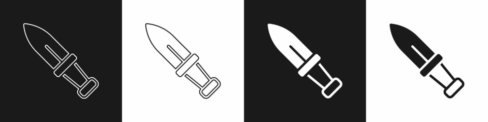Set Dagger icon isolated on black and white background. Knife icon. Sword with sharp blade. Vector
