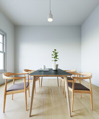 Dinning table and chair minimal style in white room. 3D illustration