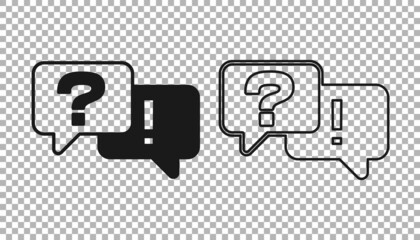 Fototapeta na wymiar Black Speech bubbles with Question and Answer icon isolated on transparent background. Q and A symbol. FAQ sign. Chat speech bubble and chart. Vector