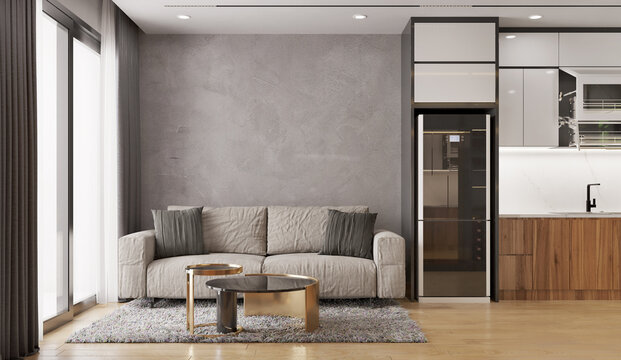 Modern interior of living room apartment.3D illustration