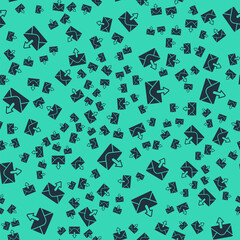 Black Mail and e-mail icon isolated seamless pattern on green background. Envelope symbol e-mail. Email message sign. Vector