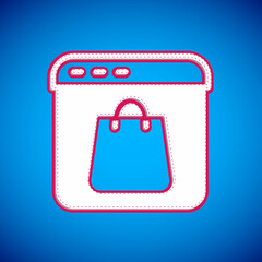 White Online shopping on screen icon isolated on blue background. Concept e-commerce, e-business, online business marketing. Vector