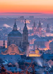 Deurstickers city, architecture, church, czech, night, view, sunset, europe, travel, skyline, cityscape, florence, building, prague, landmark, sky, landscape, tower, winter, cathedral, old, castle, dusk, tourism,  © PhiHung