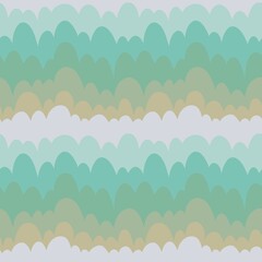 Obraz premium Seamless waves pattern with cartoon clouds for wallpaper and fabrics and packaging and linens and kids