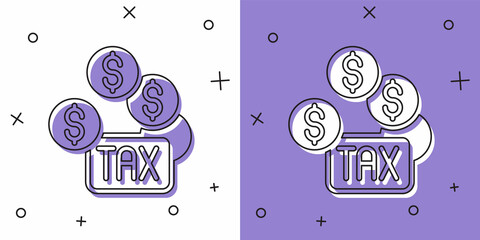 Fototapeta premium Set Tax payment icon isolated on white and purple background. Vector