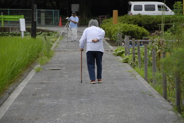 杖で歩行