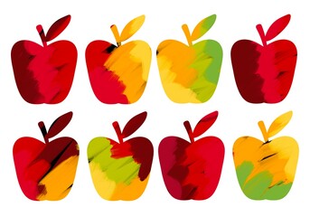 Set with coloured apples for fabrics and textiles and stickers and posters and cards and magazines and kids