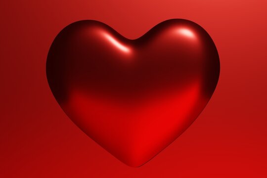 3d render of metallic red heart on a red background monochrome minimalist frame