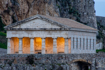 Fototapeta na wymiar Old Fortress in Corfu Island with church of Agios Georgios, Greece