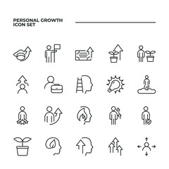 simple set of Personal Growth vector icons with editable line styles covering Hard work, ideas, creativity and other. isolated on white background. 