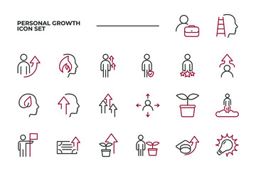 simple set of Personal Growth vector icons with editable line styles covering Hard work, ideas, creativity and other. isolated on white background. 