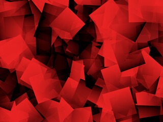 Black and Red squares mixed in irregular manner to form a digital cubism fractal background. Computer rendered illustration.