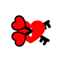 Keys inside a red heart. Vector illustration.