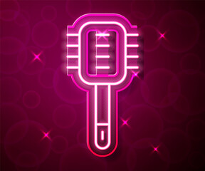 Glowing neon line Toilet brush icon isolated on red background. Cleaning service concept. Vector
