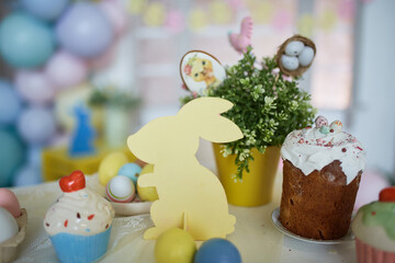Happy Easter. Congratulatory easter background. Easter objects.