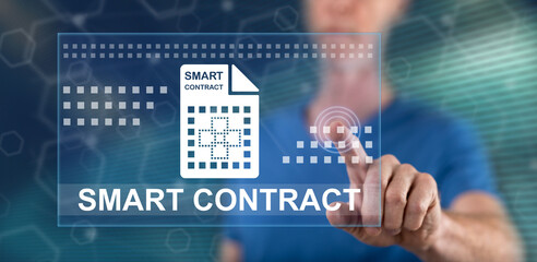 Man touching a smart contract concept
