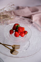 Arranged strawberries, fresh food concept