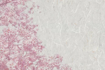 Fotobehang 咲き誇る満開の桜の花、和紙に写した日本のイメージ © AGRX