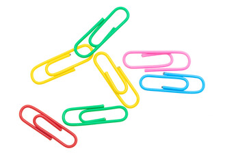 Multi-colored paper clips isolated on a white