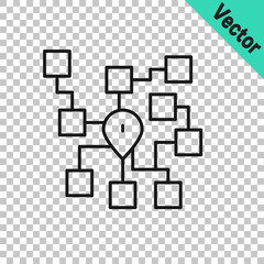 Black line Neural network icon isolated on transparent background. Artificial intelligence AI. Vector