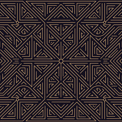 Vector art deco goud zwart naadloos patroon. Geometrische lijn vintage motief. Elegant luxe ontwerp voor behangafdruk, verpakking, inpakpapier, pakket, huwelijkscadeau