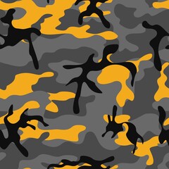 Fashionable camouflage pattern, vector texture, dark background with yellow spots. Ornament