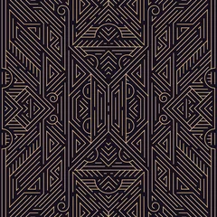 Fotobehang Zwart goud Vector art deco goud zwart naadloos patroon. Geometrische lijn vintage motief. Elegant luxe ontwerp voor behangafdruk, verpakking, inpakpapier, pakket, huwelijkscadeau