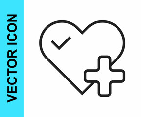 Obraz premium Black line Heart rate icon isolated on white background. Heartbeat sign. Heart pulse icon. Cardiogram icon. Vector