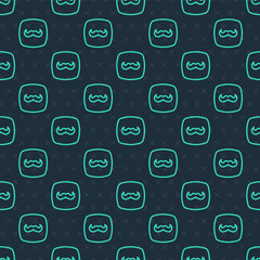 Green line Mustache icon isolated seamless pattern on blue background. Barbershop symbol. Facial hair style. Vector