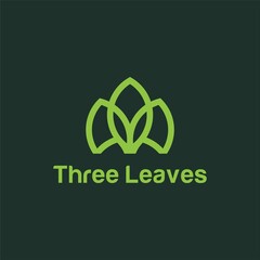 Simple Leaf Abstract Vector Logo Design with Linear Style 3 Leaves. Logo for Spa, Cosmetics, Medicine, Boutique, Relax Yoga, Meditation and Hotel. Elegant Logo Illustration