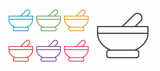 Set line Witch cauldron icon isolated on white background. Happy Halloween party. Set icons colorful. Vector