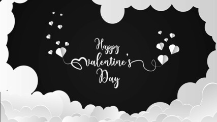 Happy valentines day black and white color banner design vector illustration