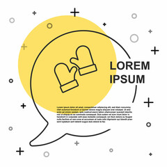 Black line Pair of knitted christmas mittens icon isolated on white background. Mitten icon. Merry Christmas and Happy New Year. Random dynamic shapes. Vector