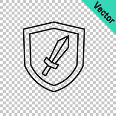 Black line Sword for game icon isolated on transparent background. Vector