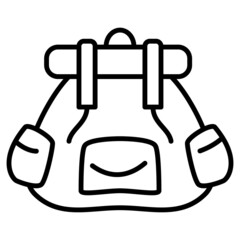Wide travel backpack for the traveler, hunter, fisherman with side patch pockets. Vector icon, outline, isolated