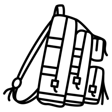 recommend clip art: Backpack of a tourist, student, side view. Travel backpack with many compartments for travel. Vector icon, outline, isolated