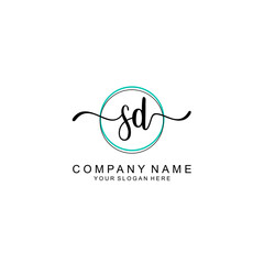 SD Initial handwriting logo with circle hand drawn template vector