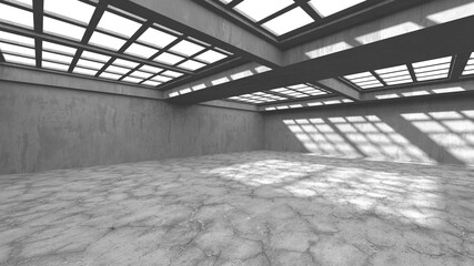 Dark Concrete Wall Architecture. Empty Room