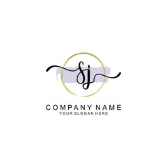 SJ Initial handwriting logo with circle hand drawn template vector