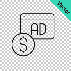 Black line Advertising icon isolated on transparent background. Concept of marketing and promotion process. Responsive ads. Social media advertising. Vector