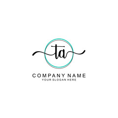 TA Initial handwriting logo with circle hand drawn template vector