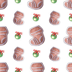 Ginger watercolor gingerbread, seamless pattern for the background.
