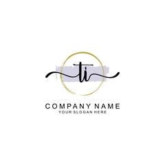 TI Initial handwriting logo with circle hand drawn template vector