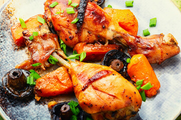 Grilled chicken legs with pumpkin