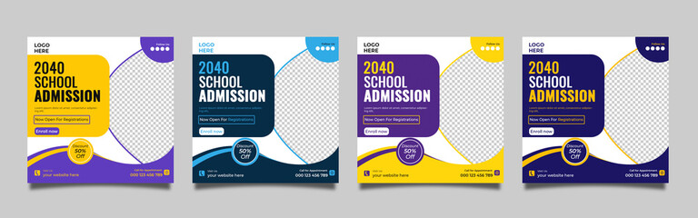 
School admission social media post & back to school web banner design template - obrazy, fototapety, plakaty