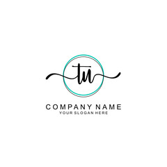 TU Initial handwriting logo with circle hand drawn template vector