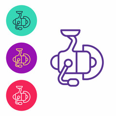 Set line Spinning reel for fishing icon isolated on white background. Fishing coil. Fishing tackle. Set icons colorful. Vector