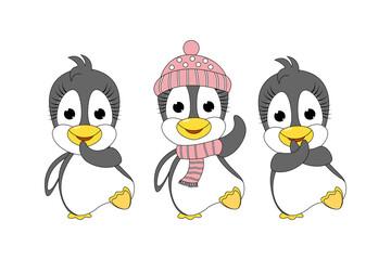 cute penguin animal cartoon set